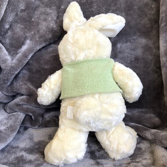 White Bunny Rabbit Plush Green Vest Bendable Ears 15”  Soft Stuffed Animal Toy - Picture 5 of 16